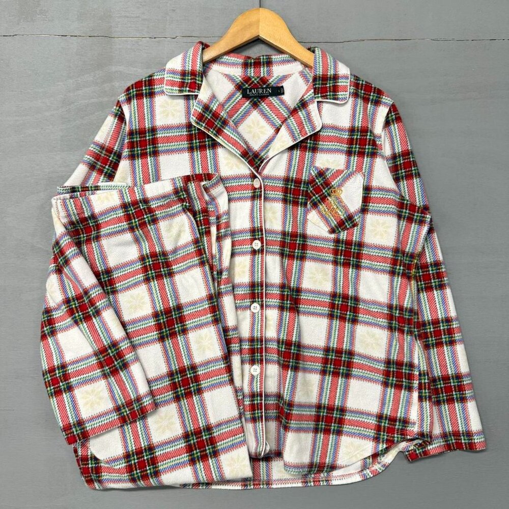 Ralph Lauren Red Green White Plaid Flannel Pajama Set